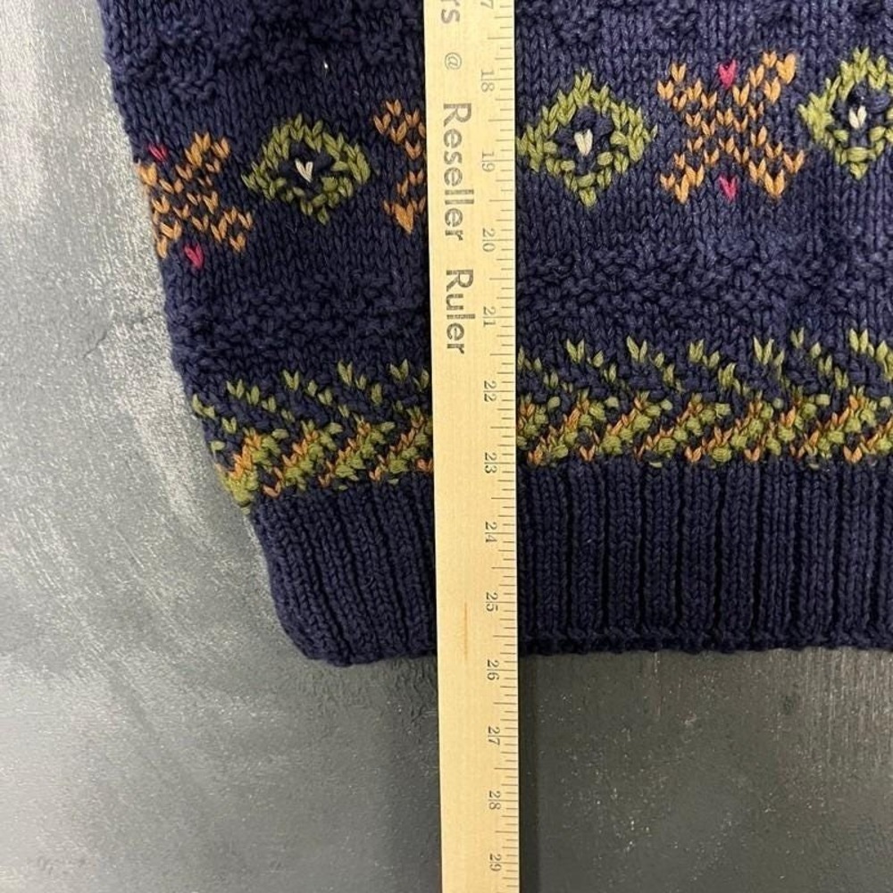 Vintage LL Bean Knit Sweater Small Blue 1990s Chunky Striped - Picture 5 of 6